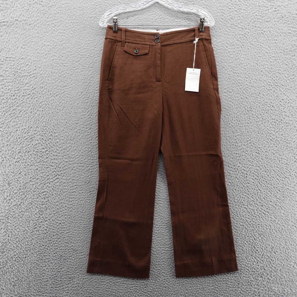 J.Crew Brown Textured Cotton Blend Straight Leg Crop Pants Womens 4 NEW *